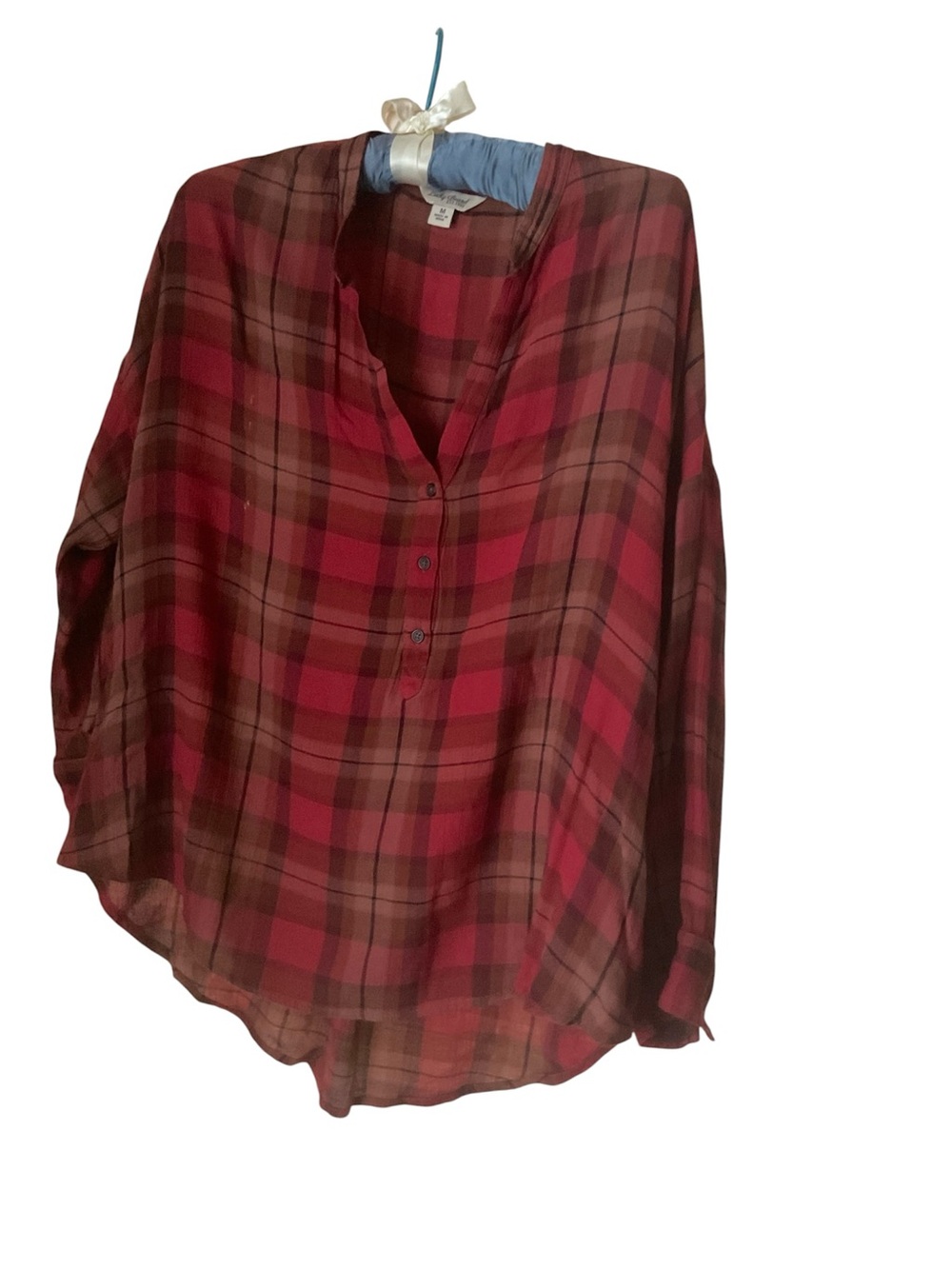 Lucky Brand Relaxed Red Plaid Button-Front Women’s Top shirt Sz M